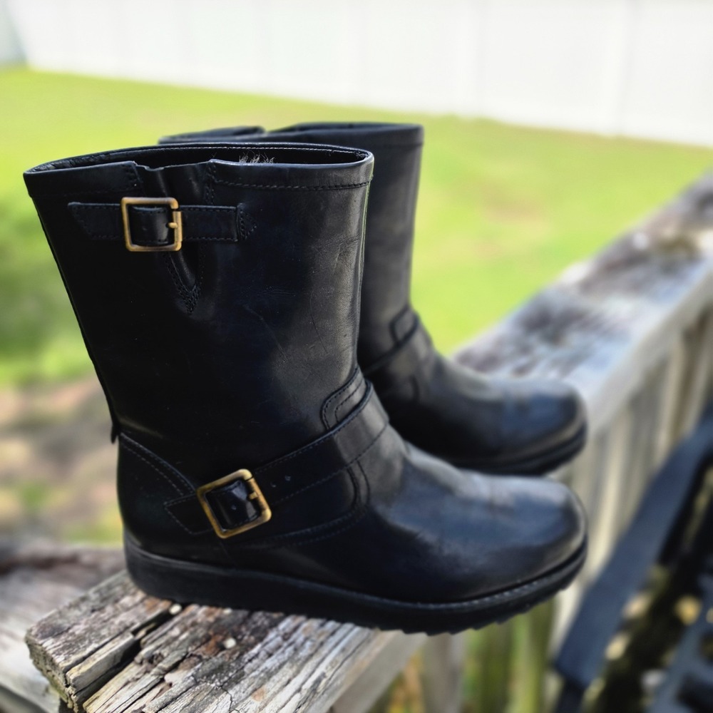 Clarks Womens Minx Trish Mid-Calf Insulated Black Leather/Faux Fur Boot Size 7.5